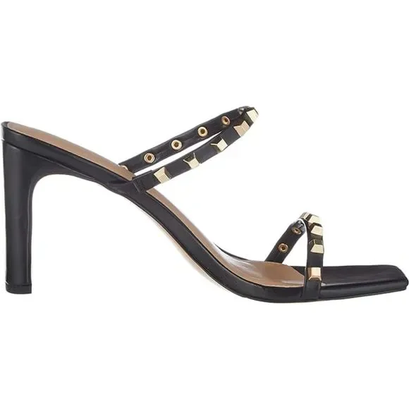 Women's Avery Square Toe Two Strap High Heeled Black Studded Sandal - Picture 7 of 7